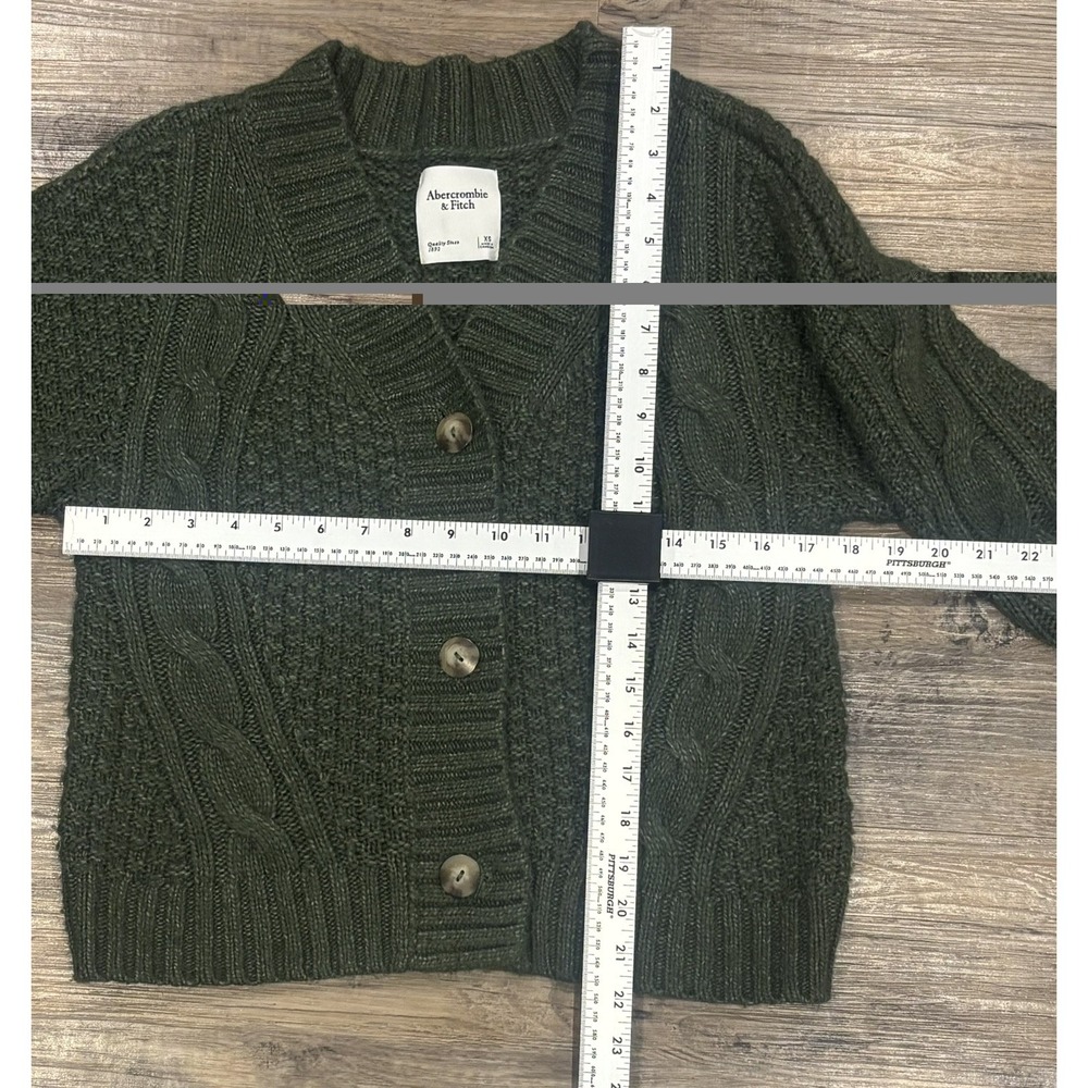 Abercrombie & Fitch Cable Knit Button Cardigan Sweater Women Size XS Green Y2K - Picture 9 of 11